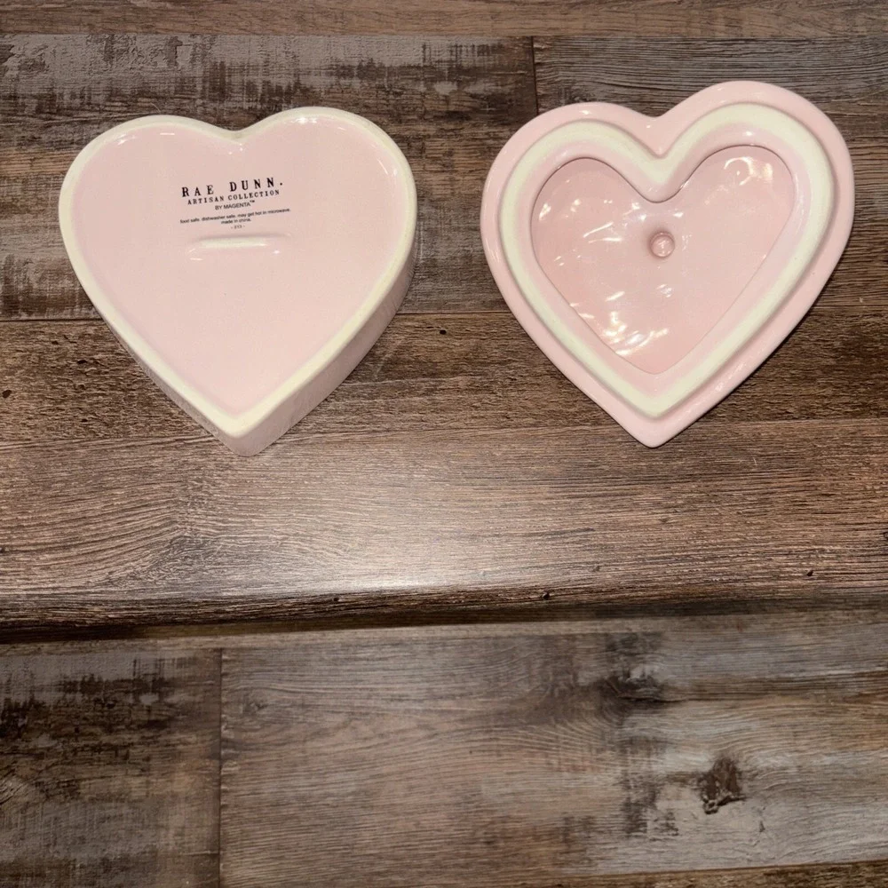 Rae Dunn Ceramic 5x2in Pink Heart Love Is Sweet Jewelry Trinket Box